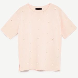 Baby pink knit top with pearls (LIKE NEW)